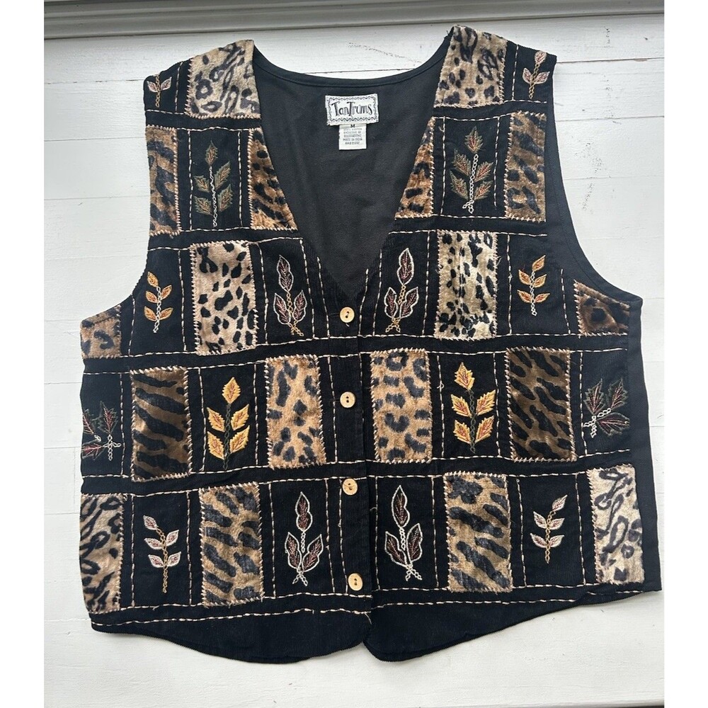 Tantrums Vest VTG 90s Fall Buttons Animal Print Patchwork Corduroy Whimsgoth M